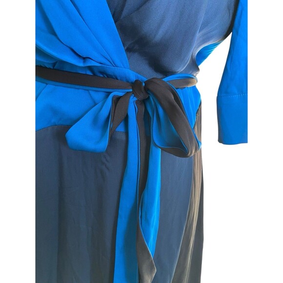 DVF Silk Wrap Dress Size 8 Blue Colorblock Quiet Luxury Professional Art Gallery - Picture 8 of 11